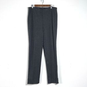 J. Jill Ponte Slim Leg Pull On Pants Sz L Navy Blue Check Plaid Ankle Slits